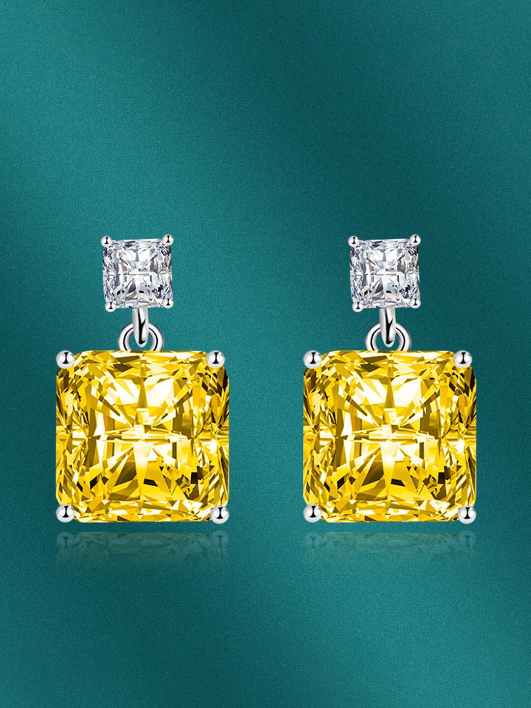 

Designs & You Silver-Plated Cubic Zirconia Studded Square Studs Earrings