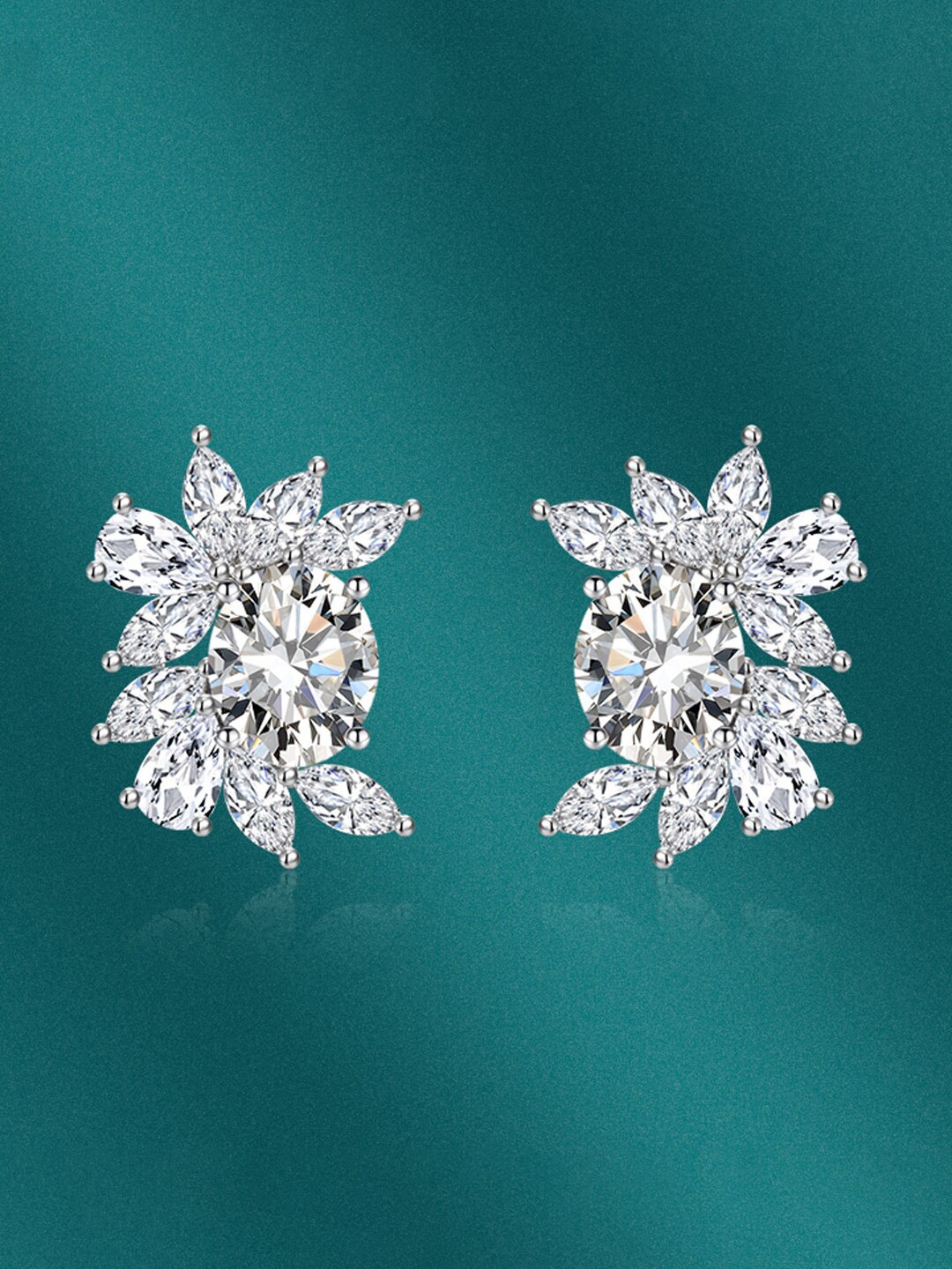 

Designs & You Silver-Plated Cubic Zirconia-Studded Contemporary Stud Earrings