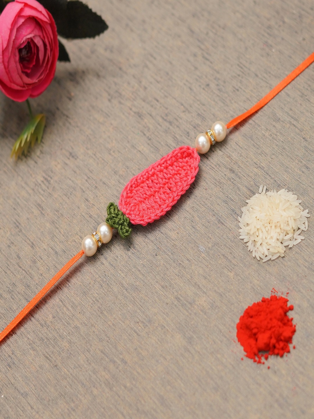 

The Magic Wand Pearl Charm Rakhi With Roli & Rice, Red
