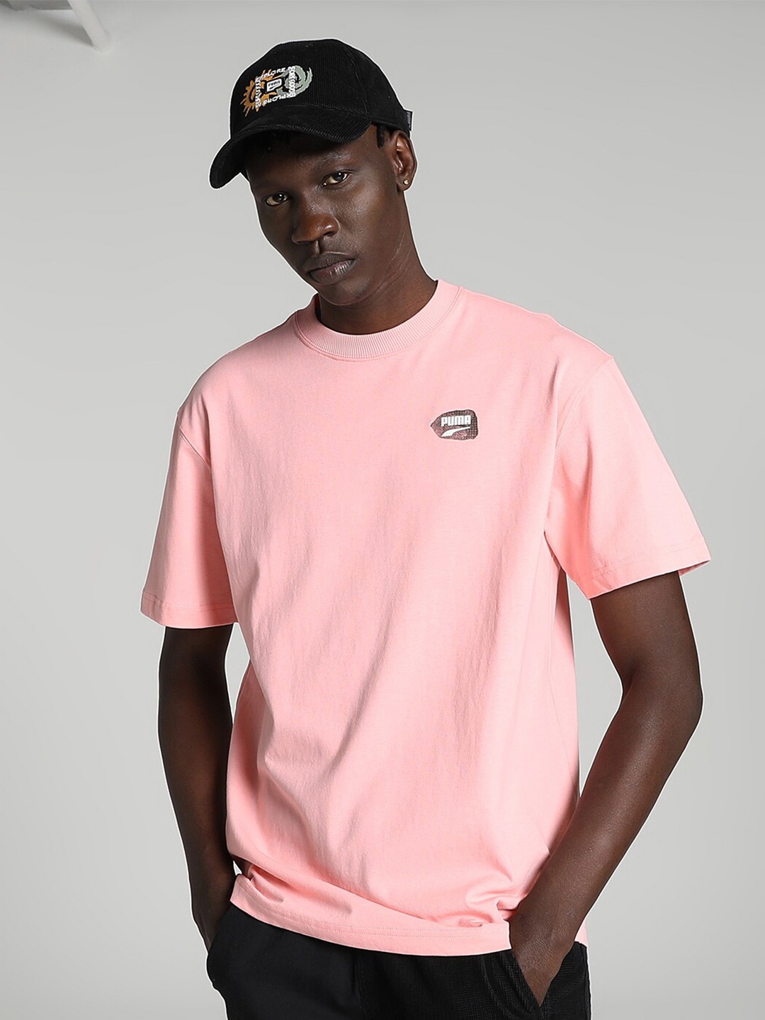 

Puma Men DOWNTOWN Graphic Logo Printed Cotton T-Shirt, Pink
