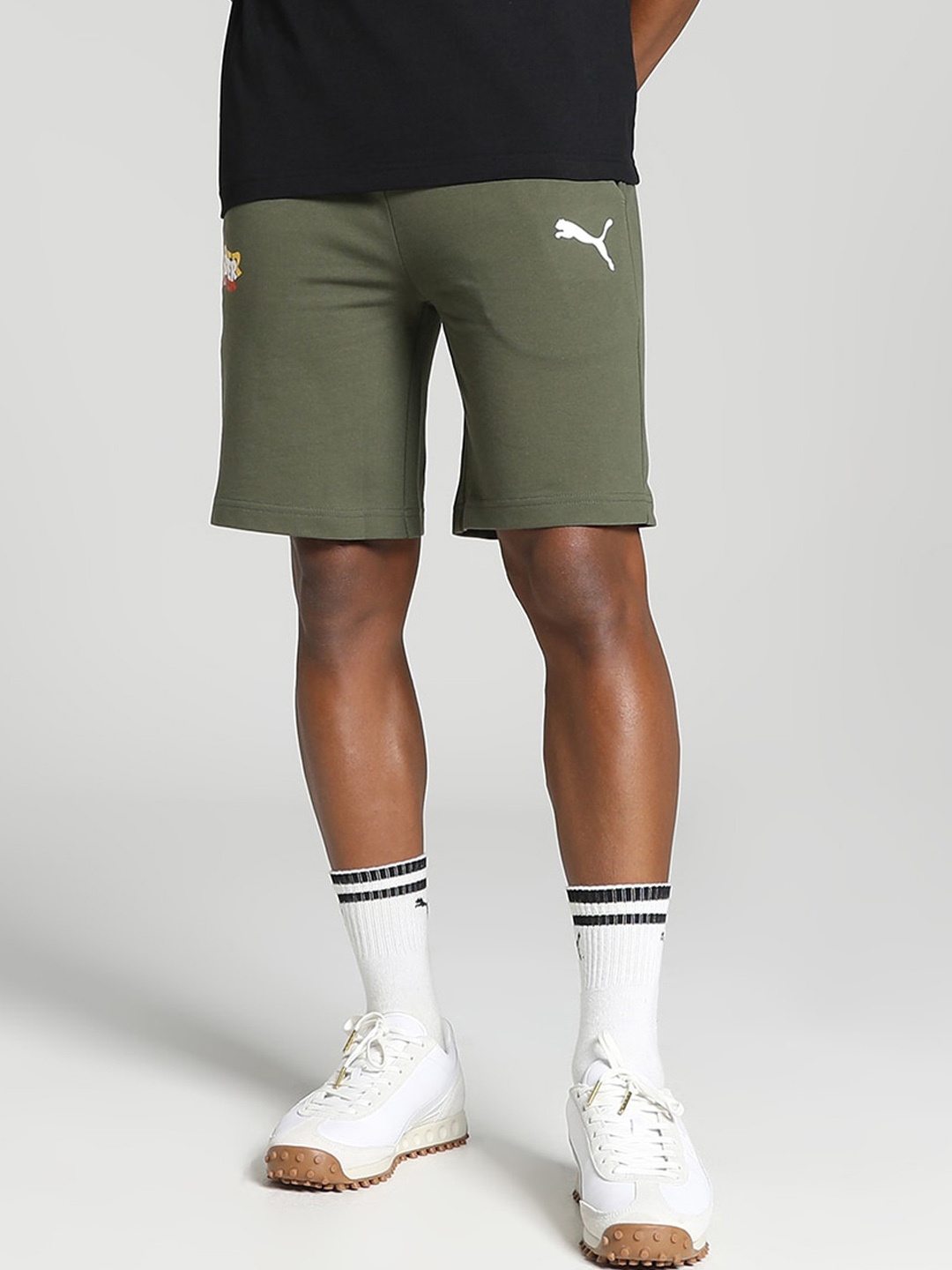 

Puma PUMAx1DER Men Graphic Regular-Fit Cotton Sports Shorts, Green