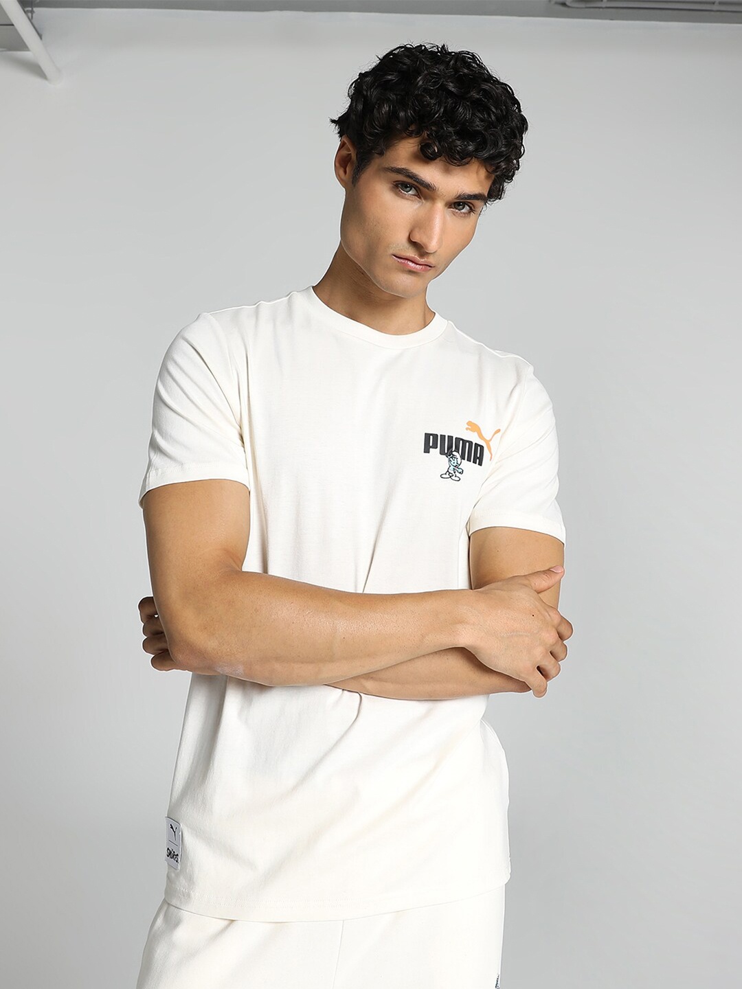 

Puma Brand Logo Cotton T-Shirt, Cream