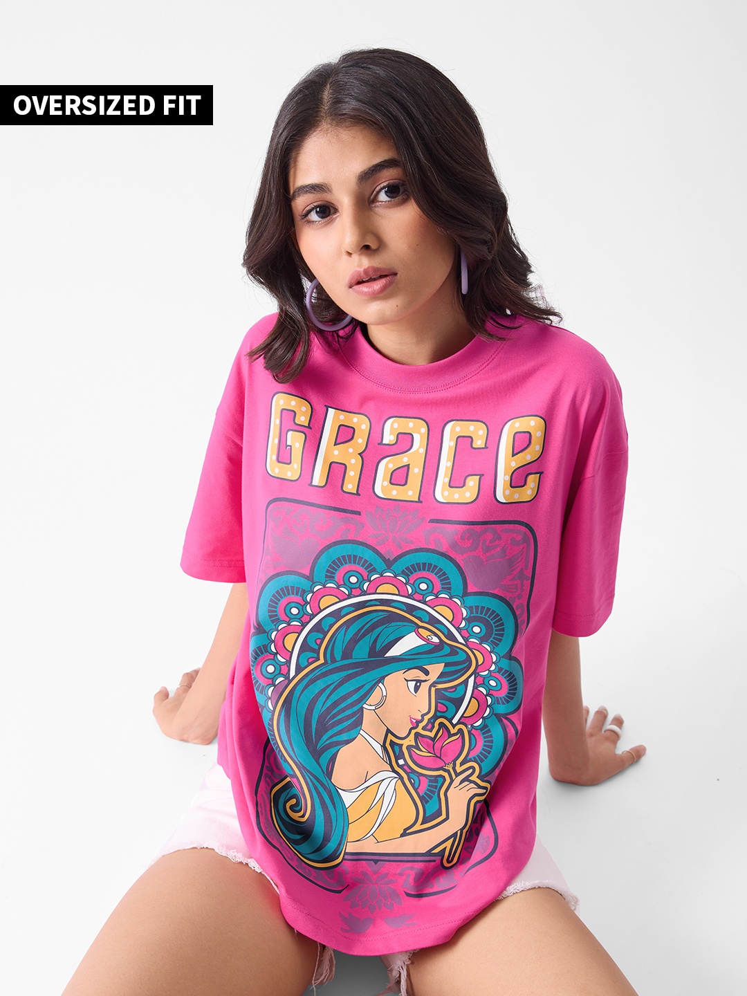 

The souled store Official Aladin: Her Grace Pink Women Oversized T-Shirts