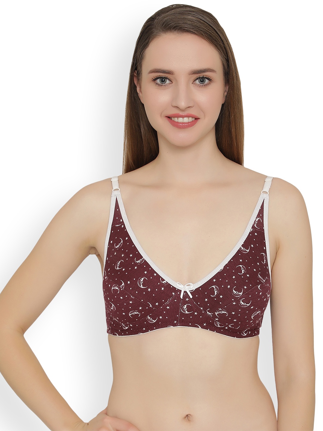 

Clovia Cotton Non-Padded Non-Wired Printed Bra, Maroon