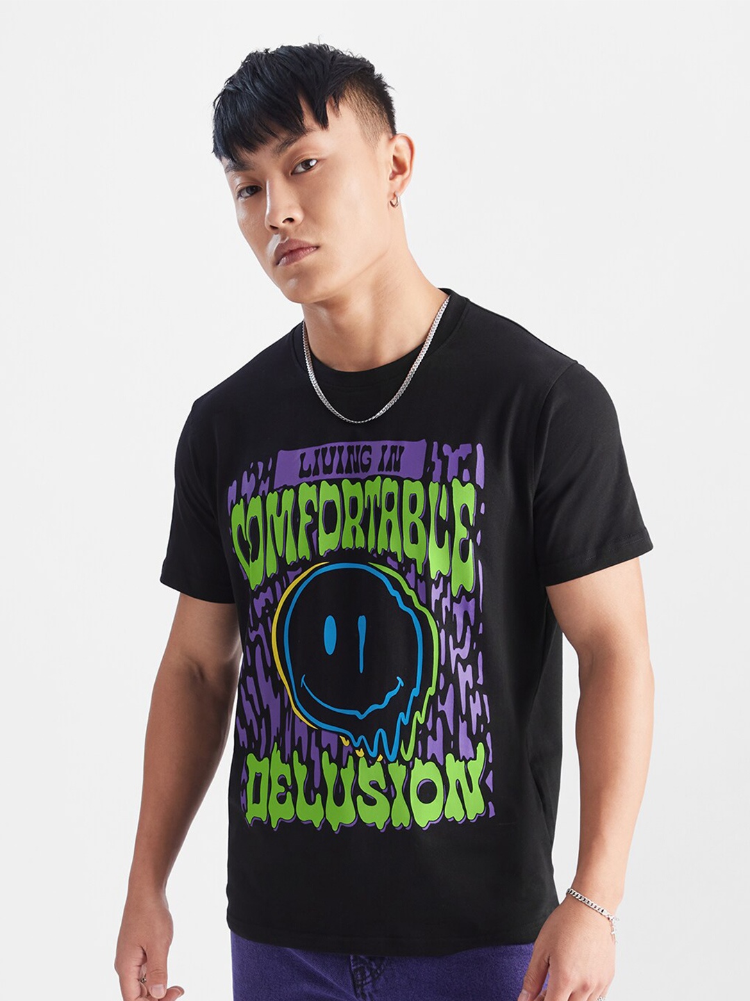 

The Souled Store Black Typography Printed Pure Cotton T-shirt