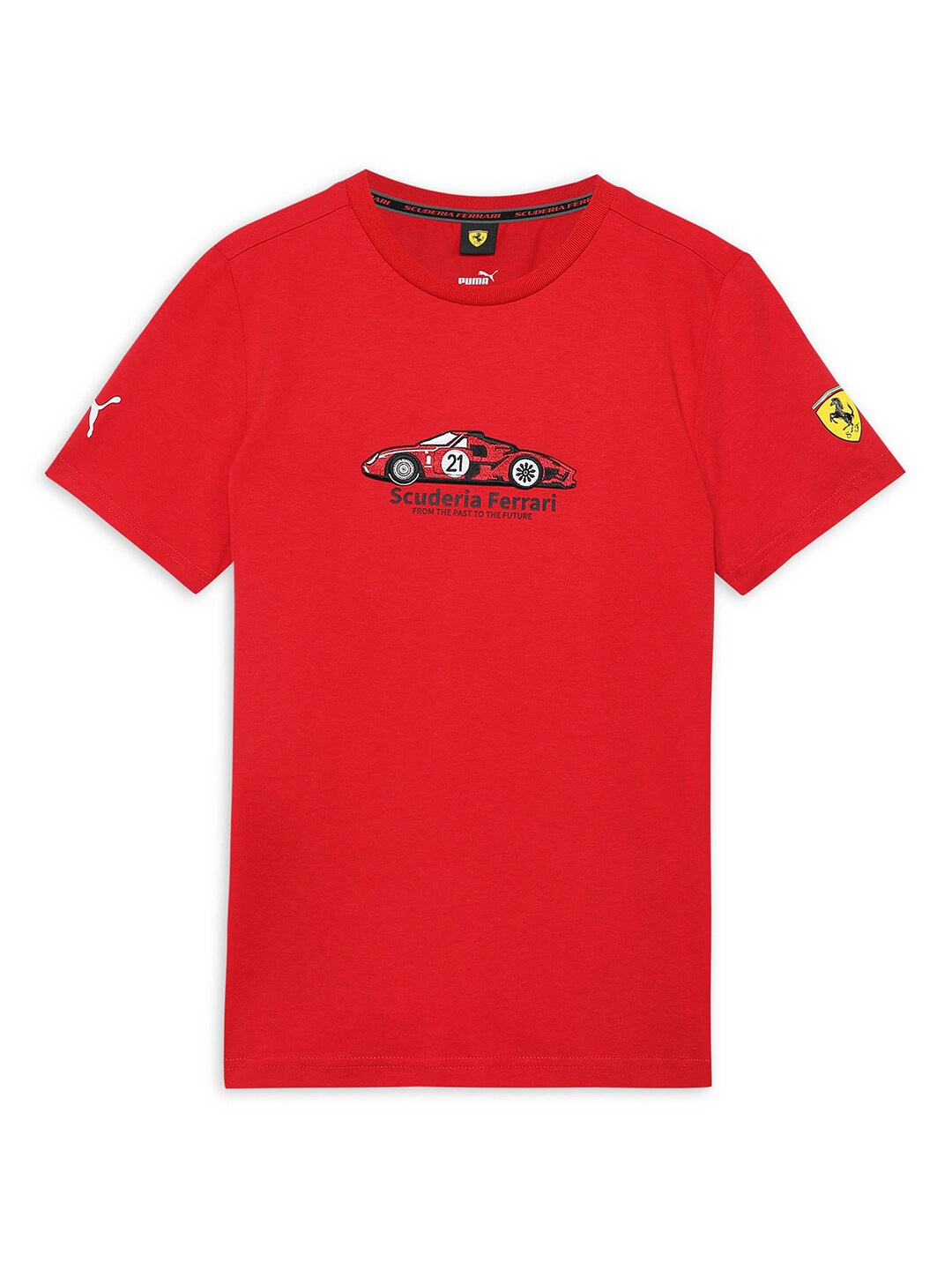 

PUMA Motorsport Kids Typography Printed Round Neck Embroidered Cotton T-shirt, Red
