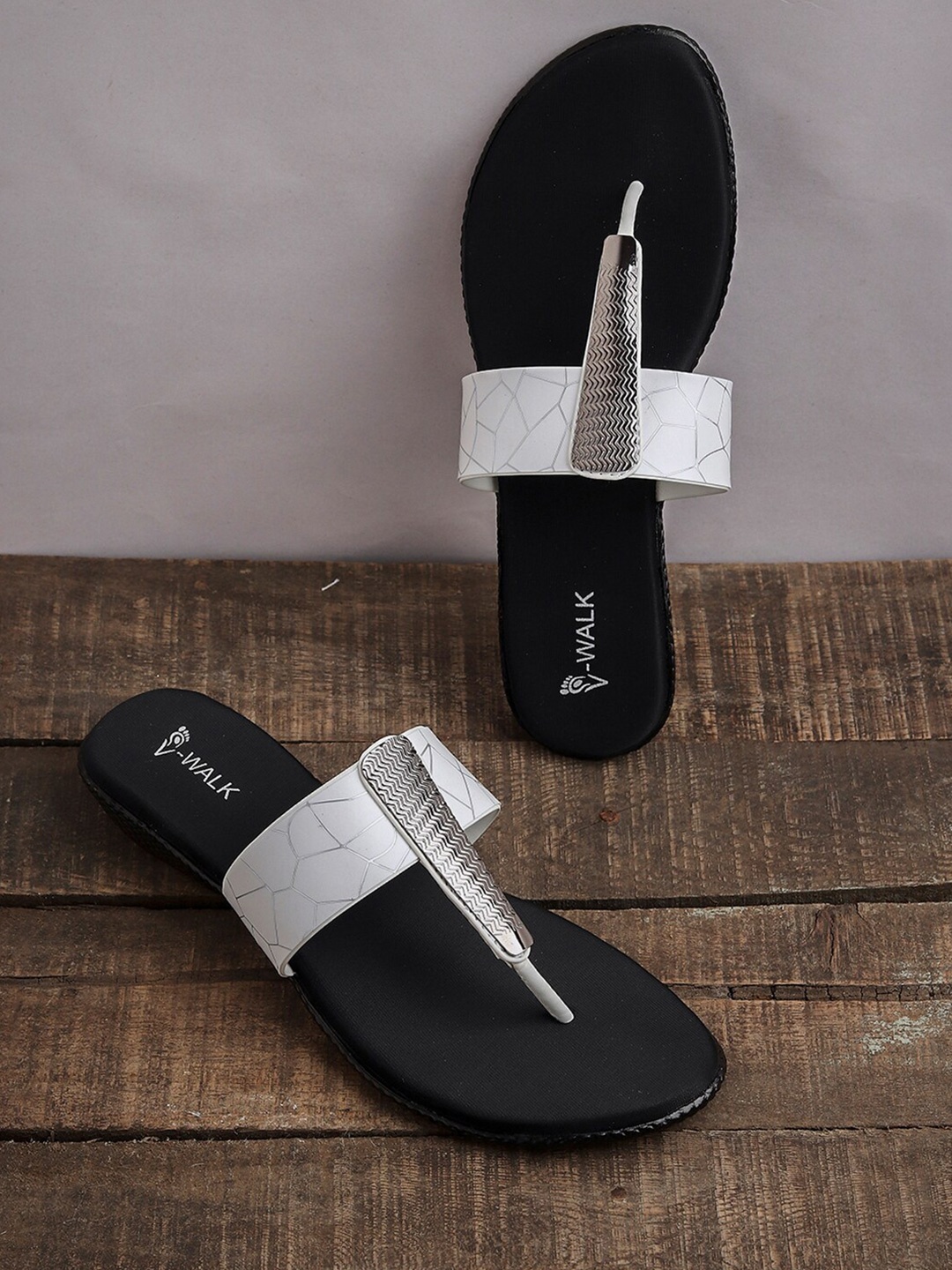 

V-WALK Embellished T-Strap Flats, White