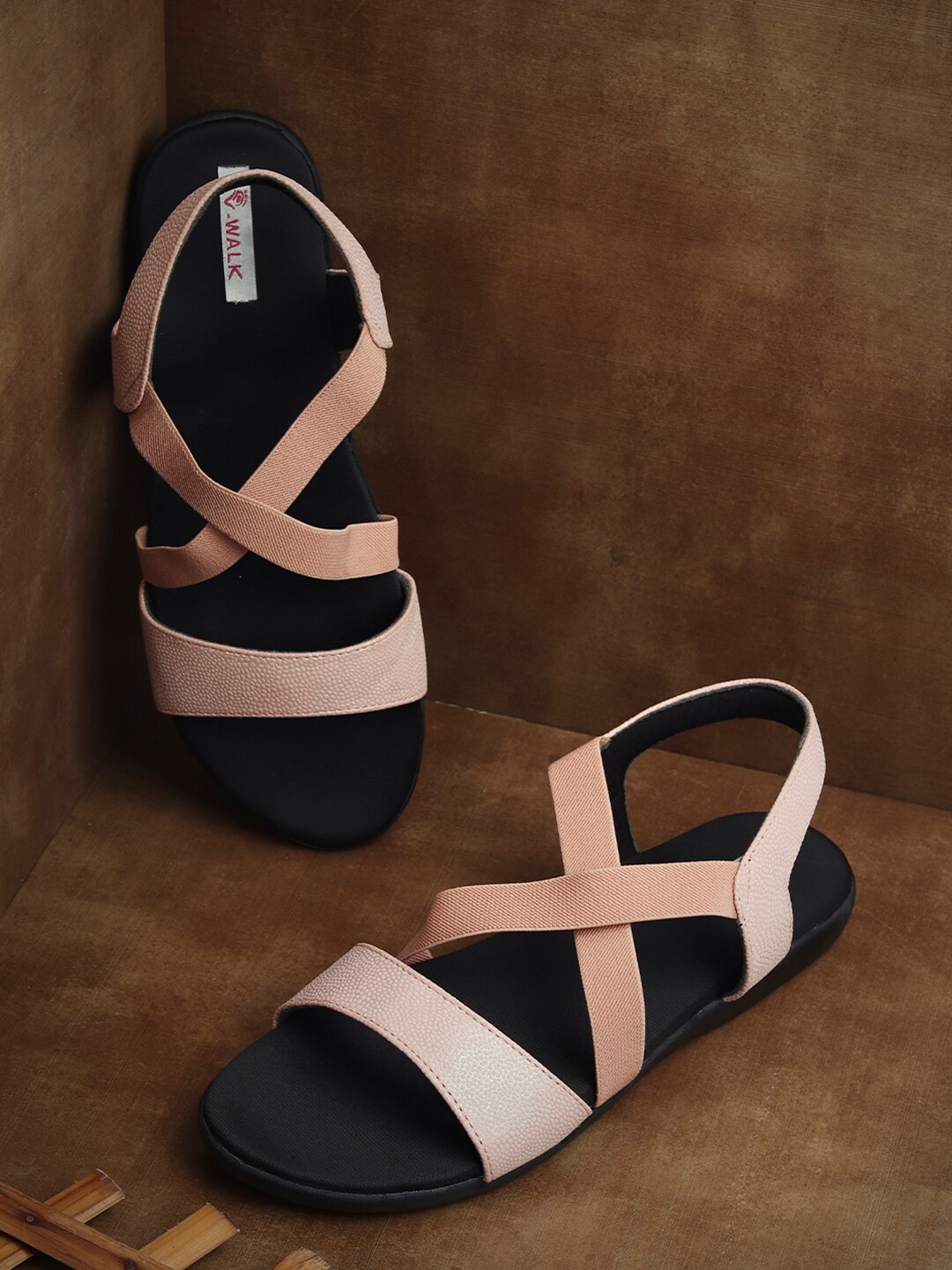 

V-WALK Open Toe Flats With Backstrap, Peach