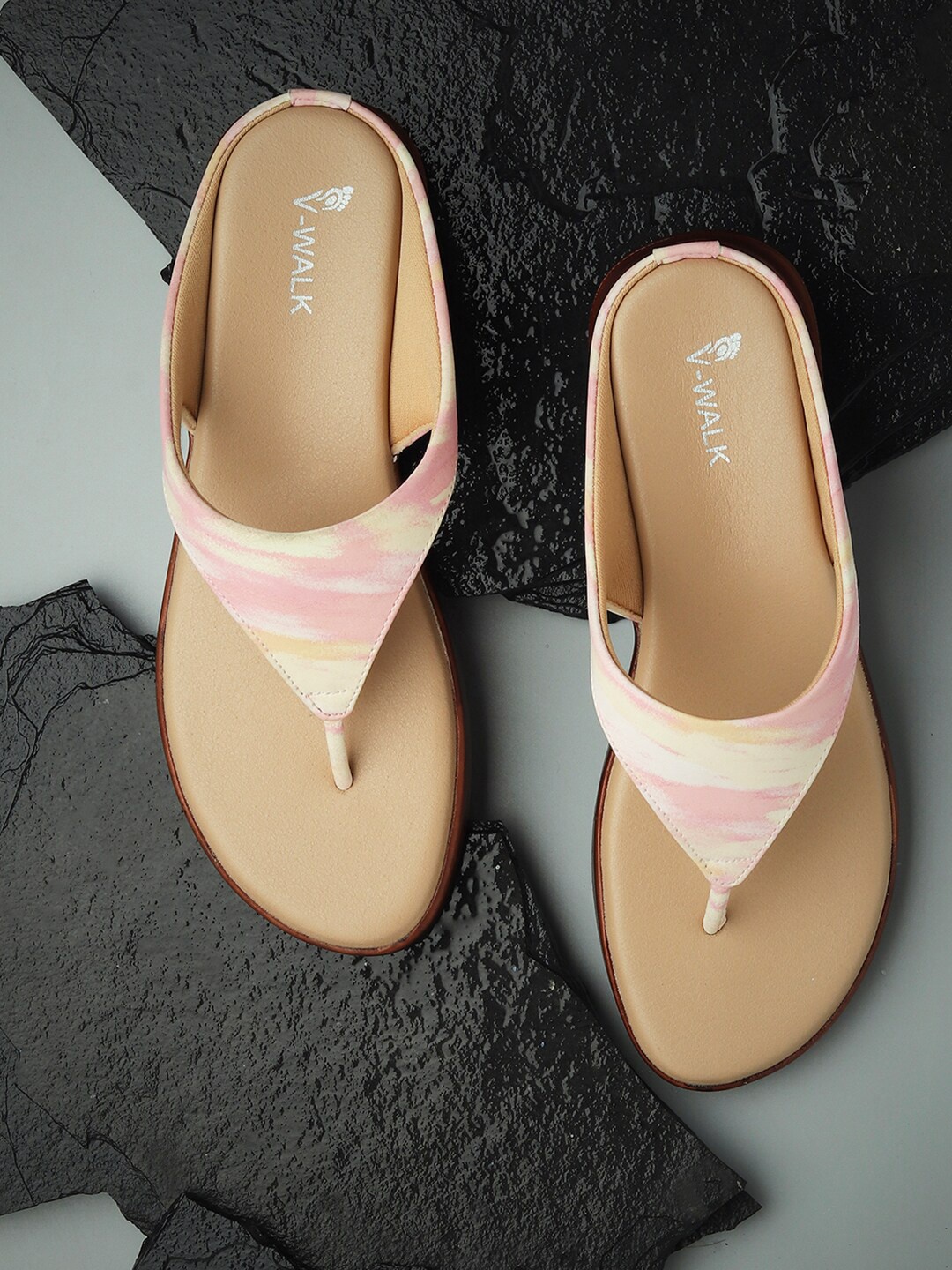 

V-WALK Printed Open Toe Flats, Peach