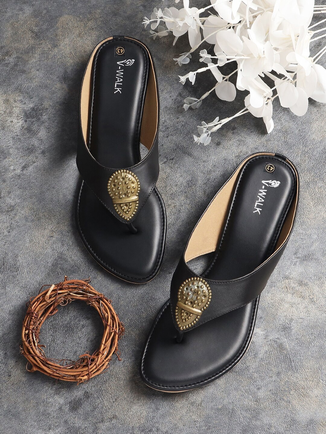 

V-WALK Slip-On Open Toe Flats, Black
