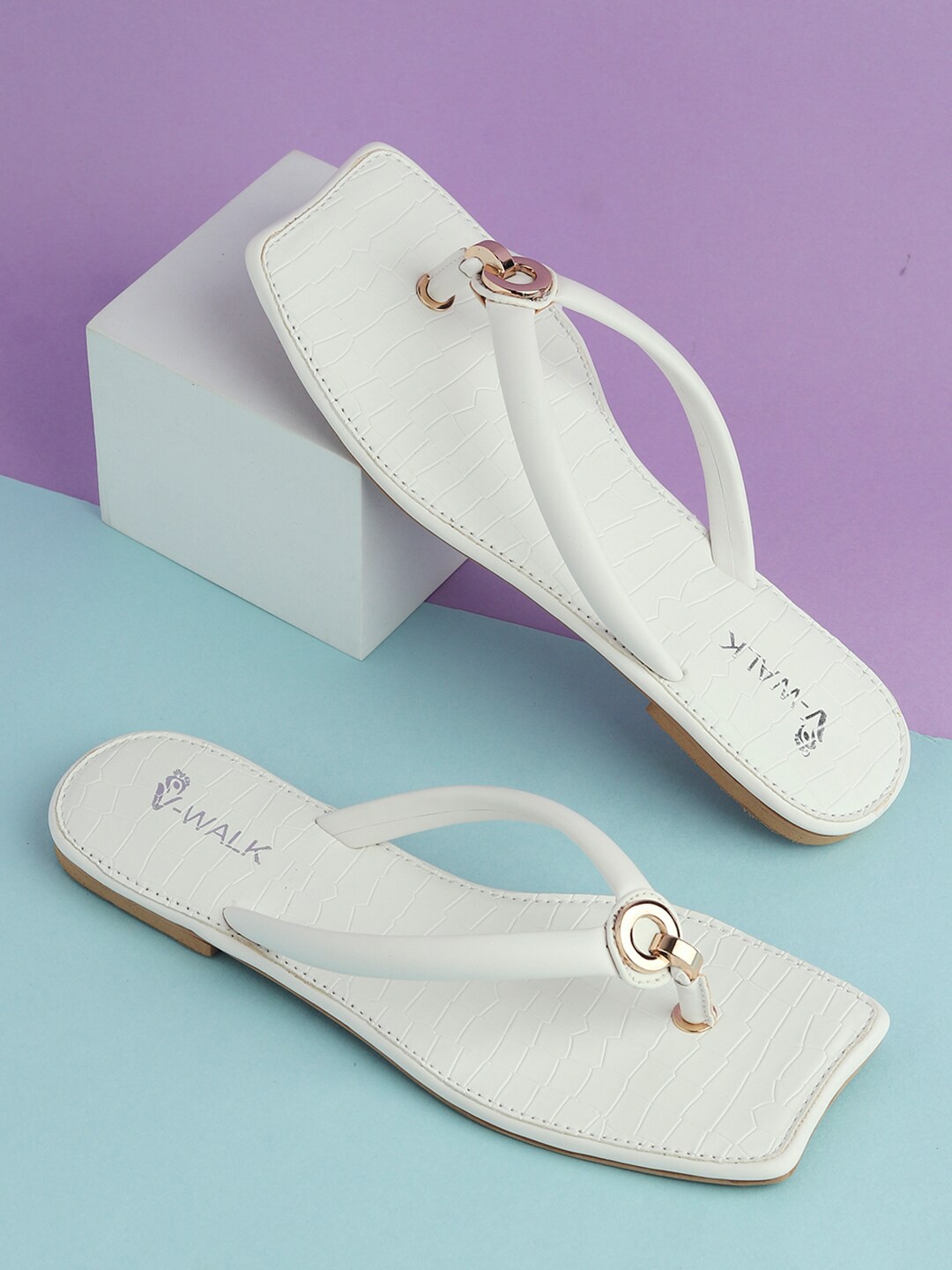 

V-WALK Leather Slip-On Open Toe Flats, White
