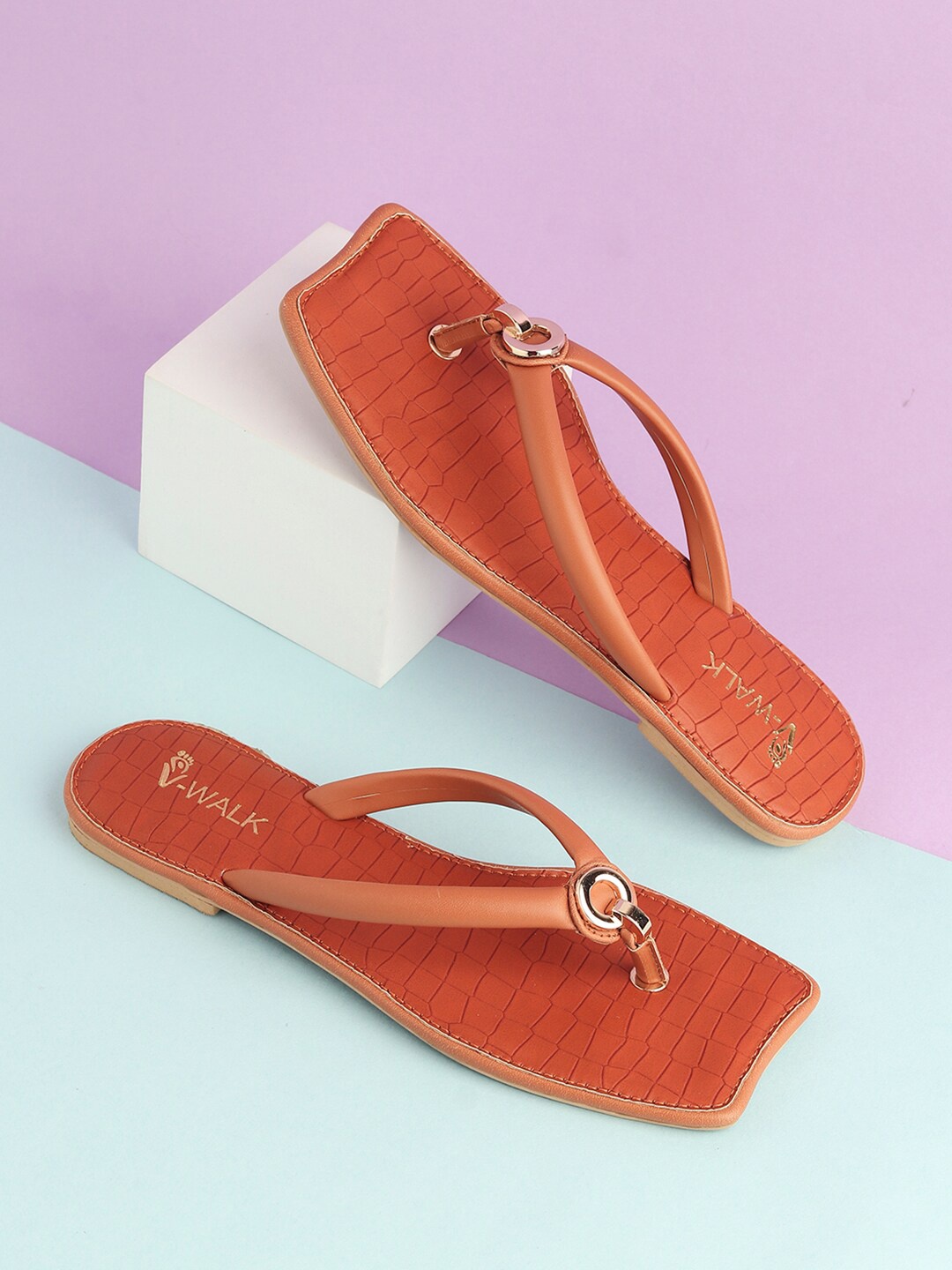 

V-WALK Leather Slip-On Open Toe Flats, Tan