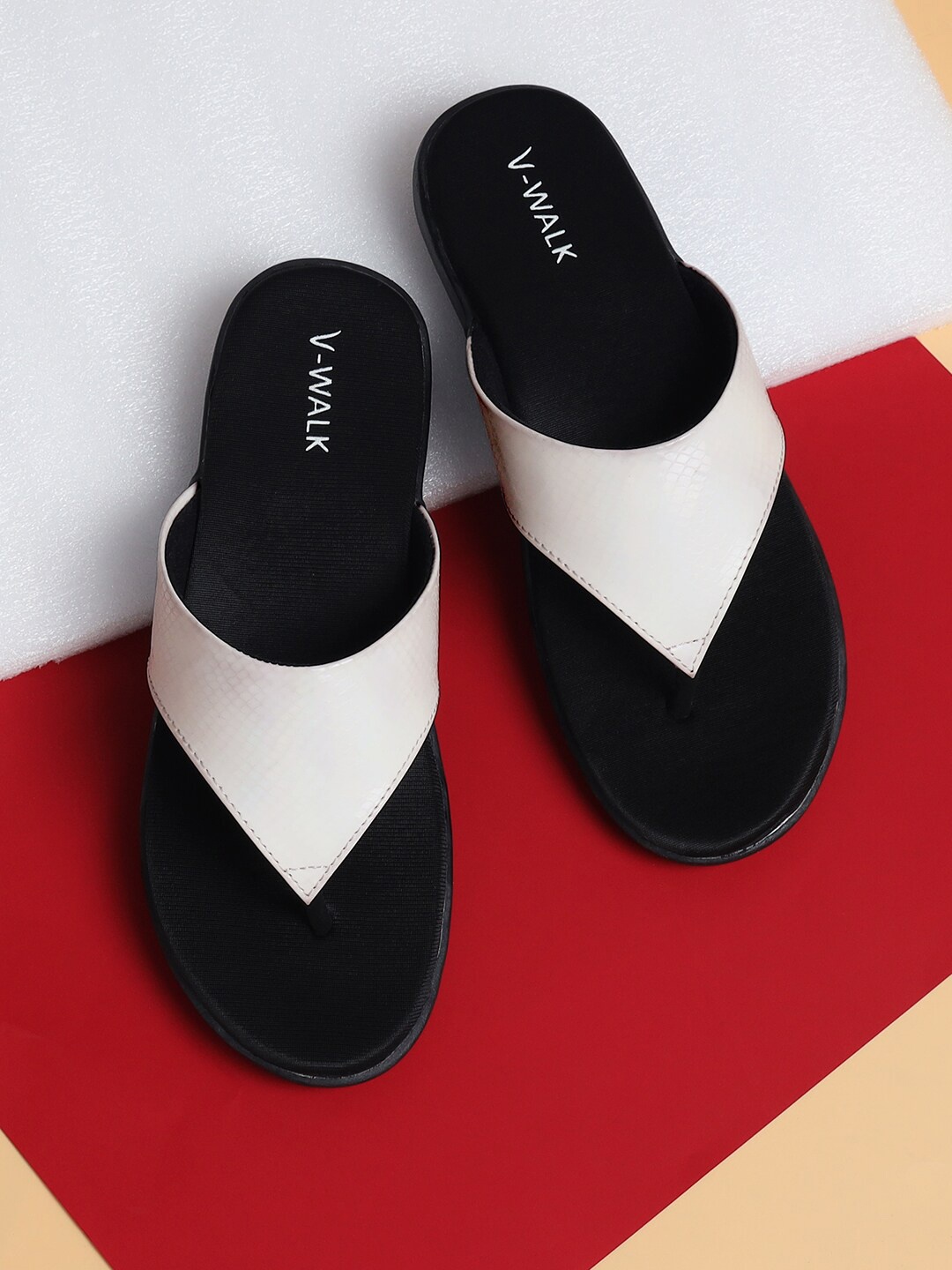 

V-WALK Textured Open Toe Flats, White