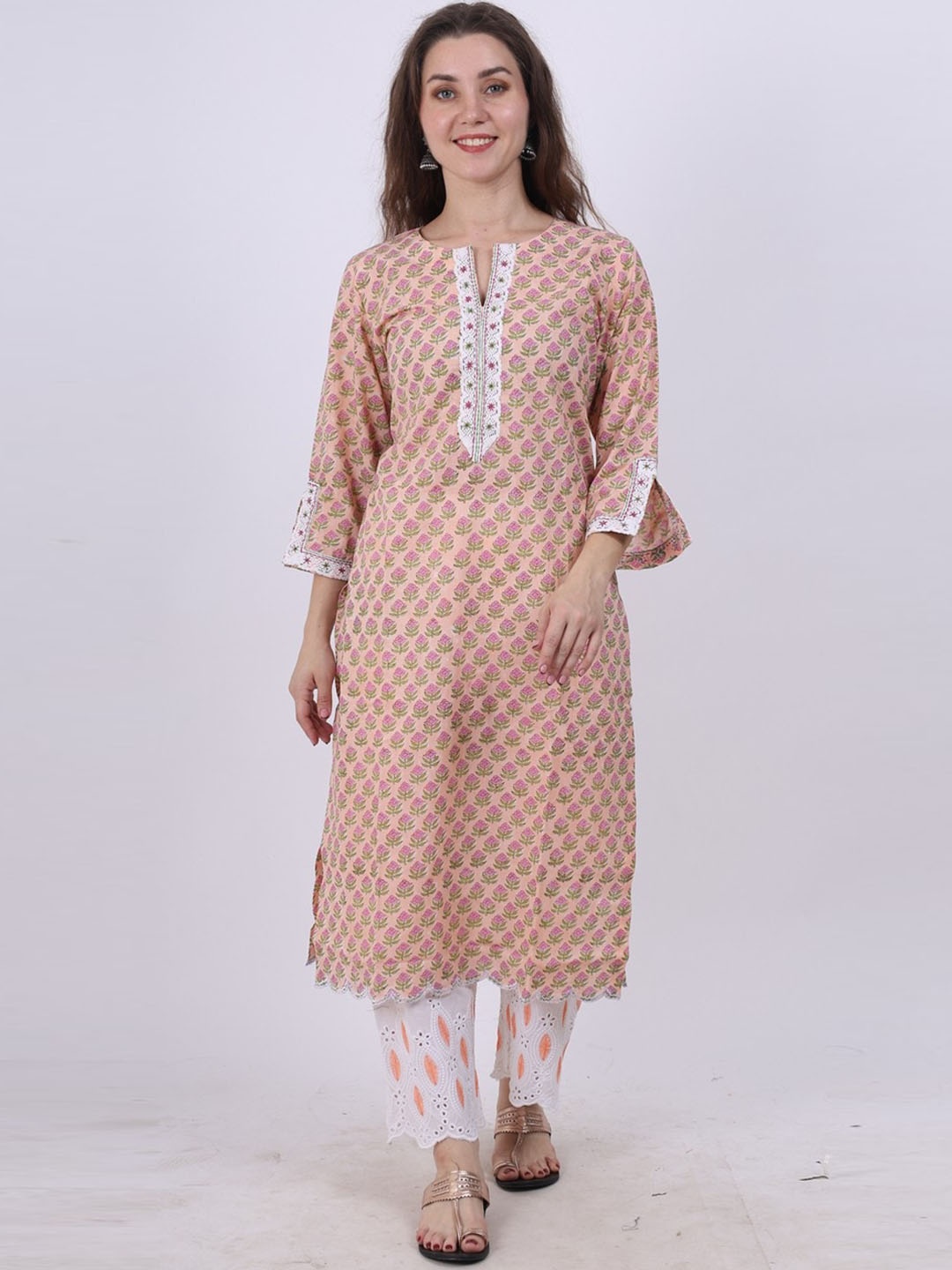 

Spring Soul Floral Printed Straight Kurta, Peach