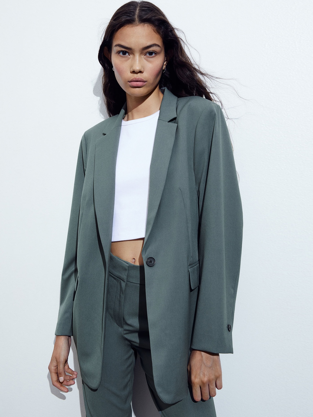 

H&M Single-Breasted Jacket, Green