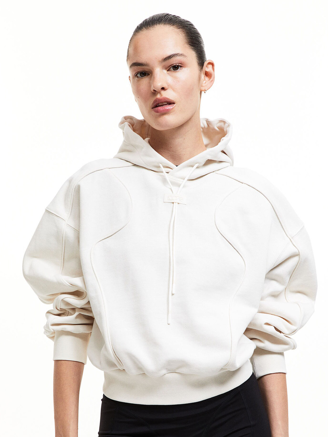 

H&M Pure Cotton DryMove Piping-Detail Sports Hoodie, White