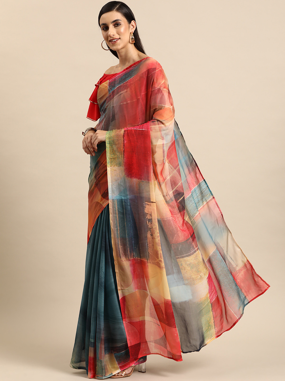 

Ahalyaa Printed Poly Chiffon Ready To Wear Saree, Grey