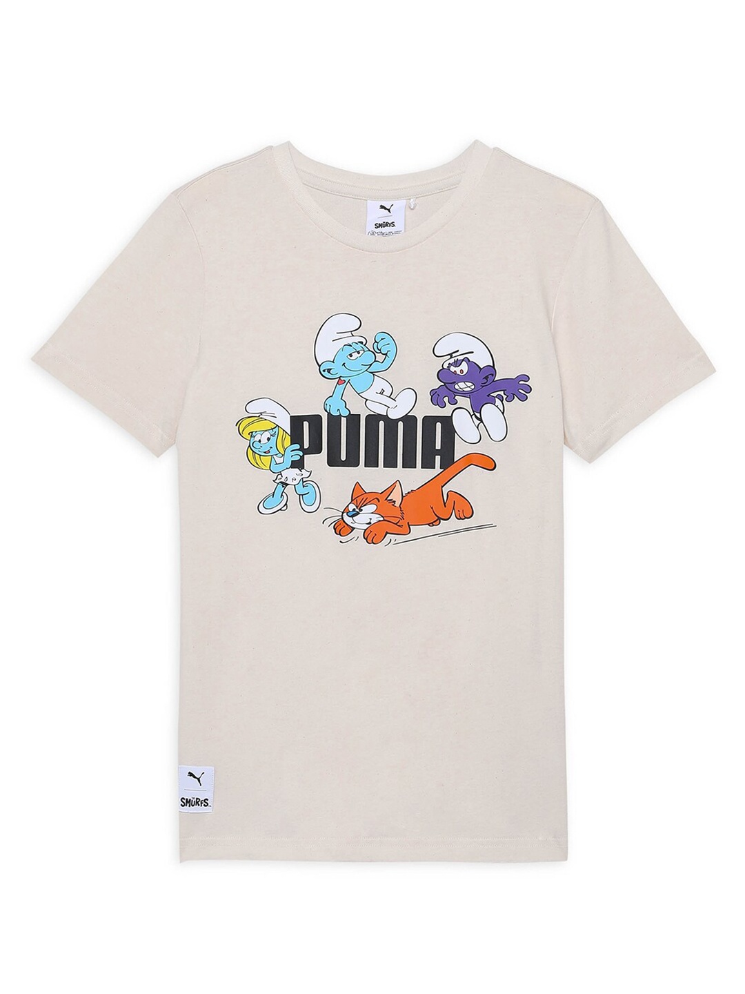 

Puma Kids Humor & Comic Printed PUMA x THE SMURFS Cotton T-Shirt, Cream