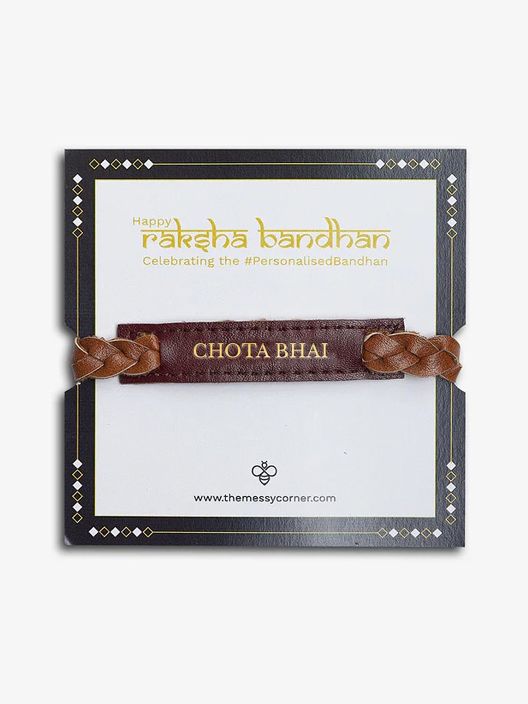 

THE MESSY CORNER Bhai Printed Detail Leather Rakhi, Brown