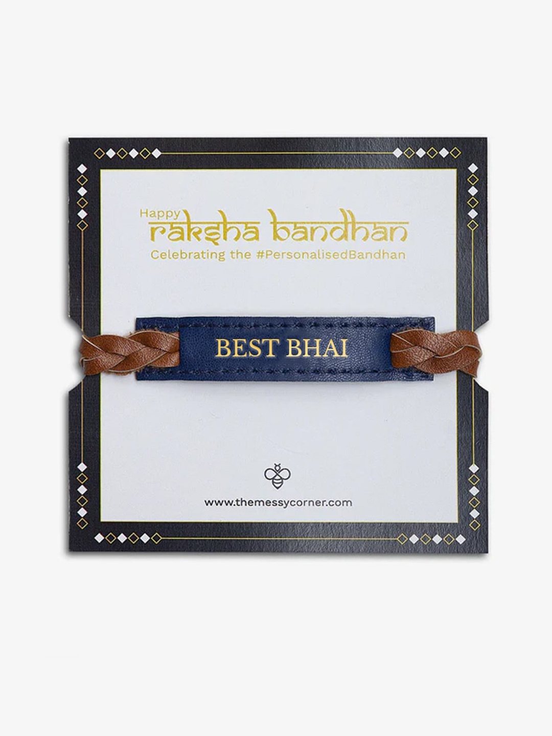 

THE MESSY CORNER Best Bhai Printed Detail Leather Rakhi, Blue