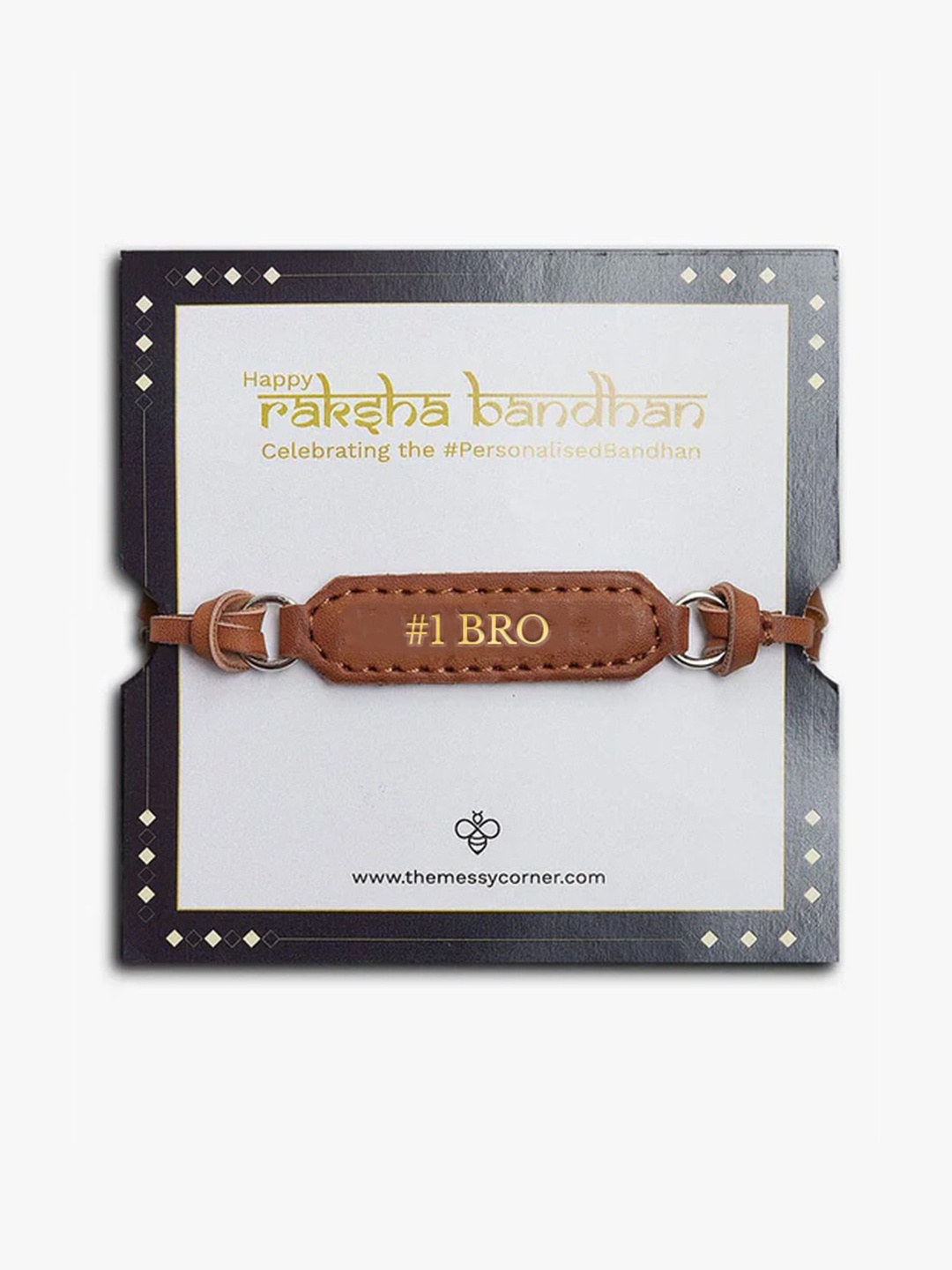 

THE MESSY CORNER Men Bhai Printed Detail Vegan Leather Rakhi, Brown