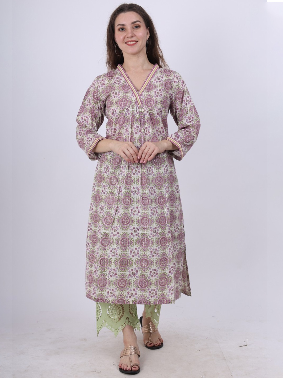 

Spring Soul Ethnic Motifs Printed Cotton Kurta, White