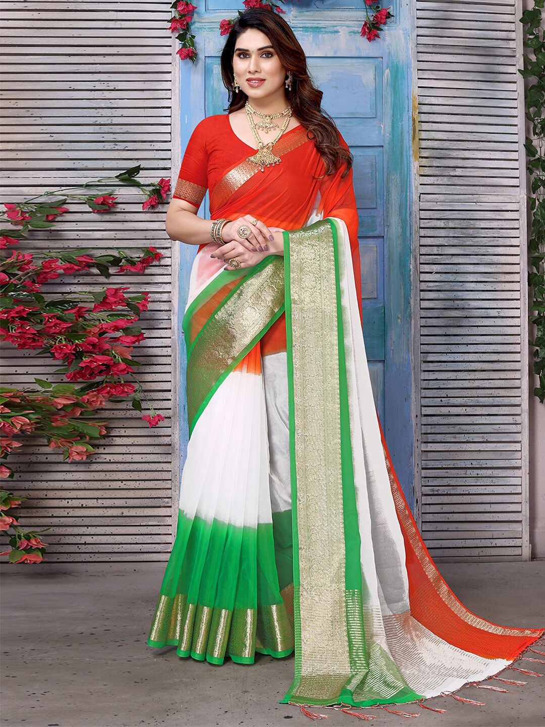 

Satrani Zari Organza Saree, White