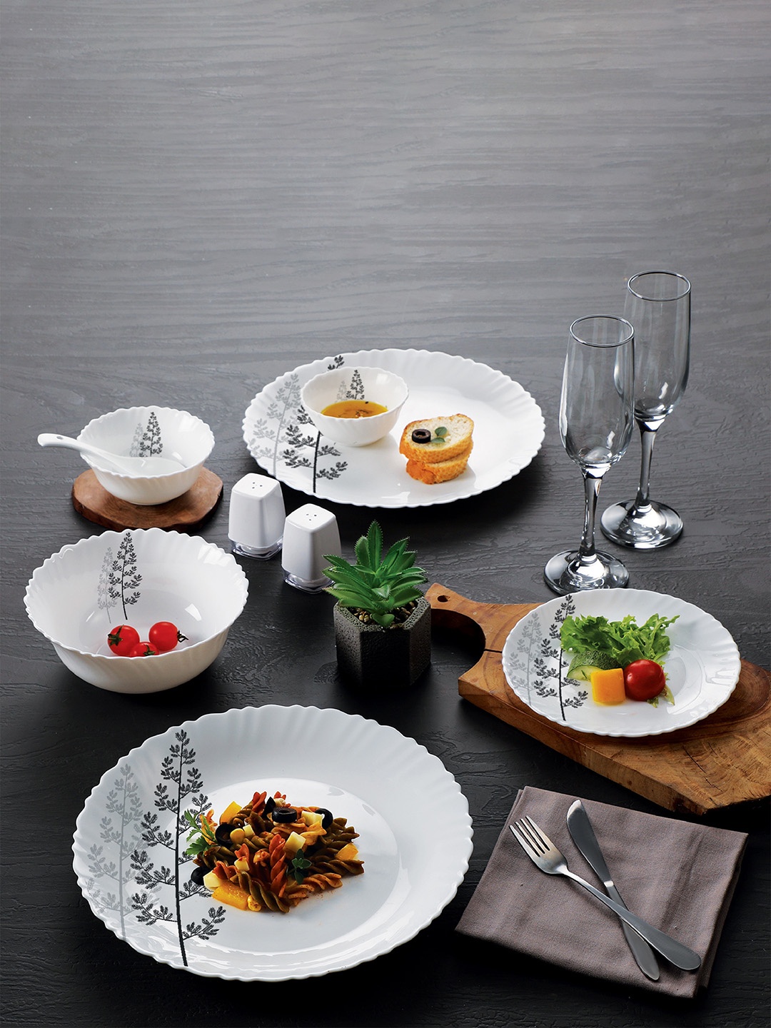 

Cello Dazzle 37-Pieces White Chip & Scratch Resistant Winter Pine Opalware Dinner Set