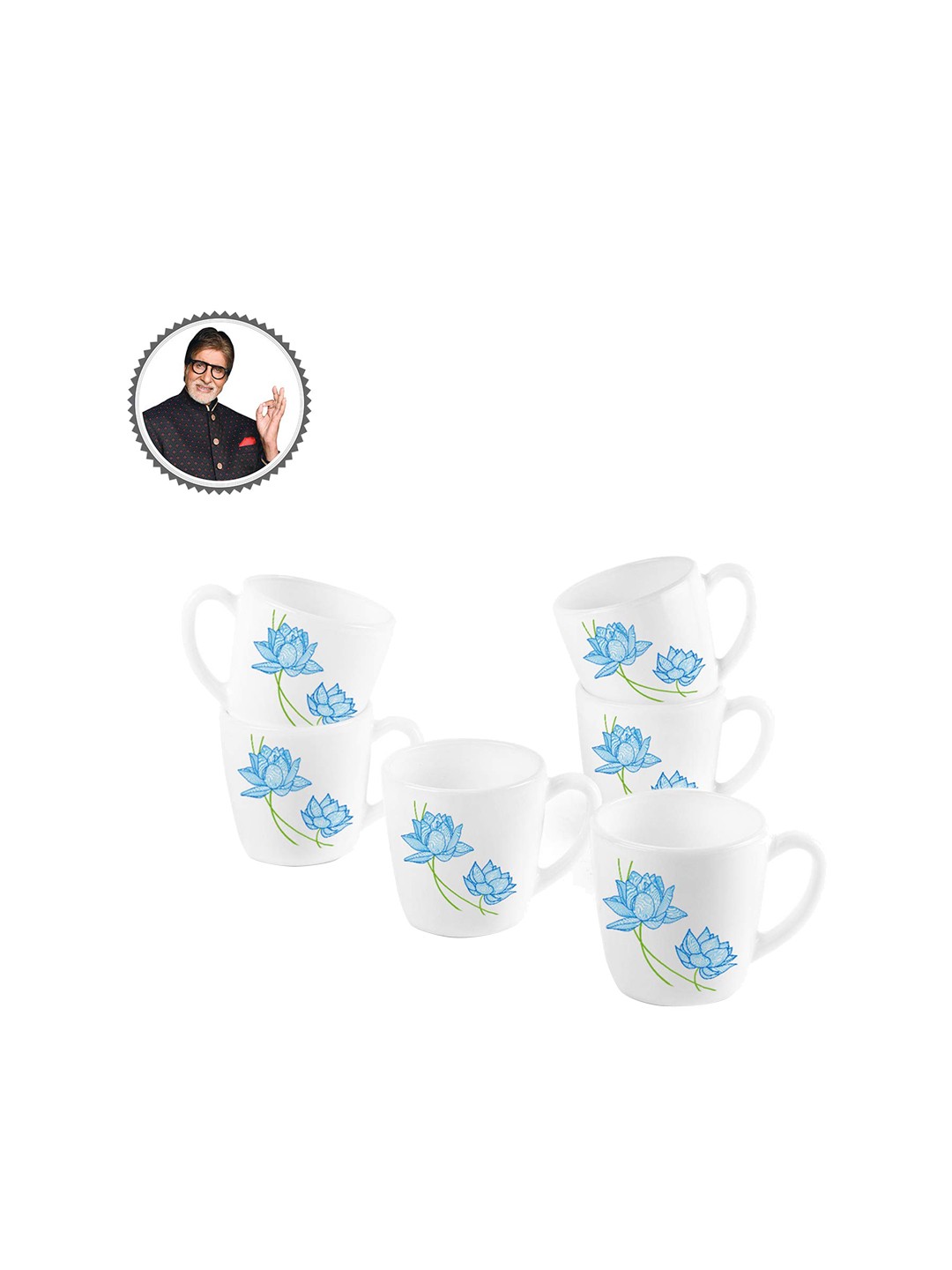 

Cello Ricca 6-Pieces White Neel Kamal Opalware Mugs 100ml Each