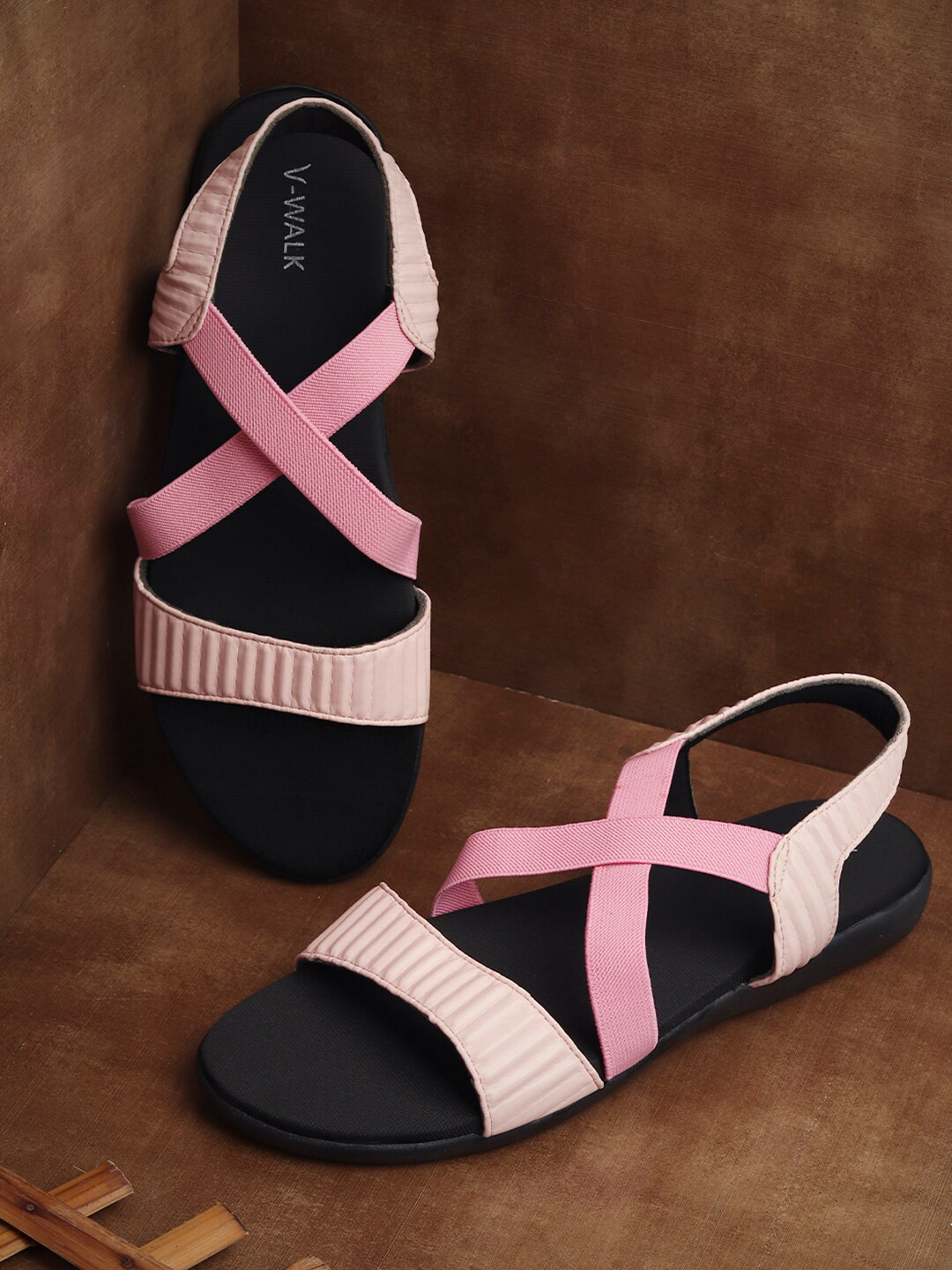 

V-WALK Leather Open Toe Flats With Backstrap, Pink