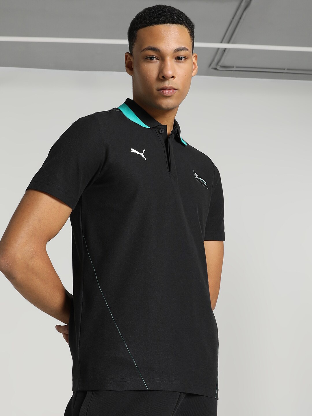 

PUMA Motorsport Polo Collar Applique Cotton T-shirt, Black
