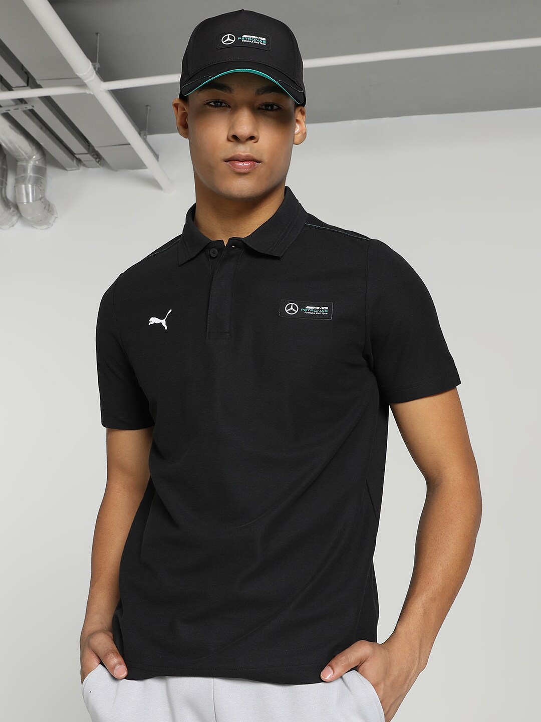 PUMA Motorsport Polo Collar Short Sleeves Cotton T-shirt, Black