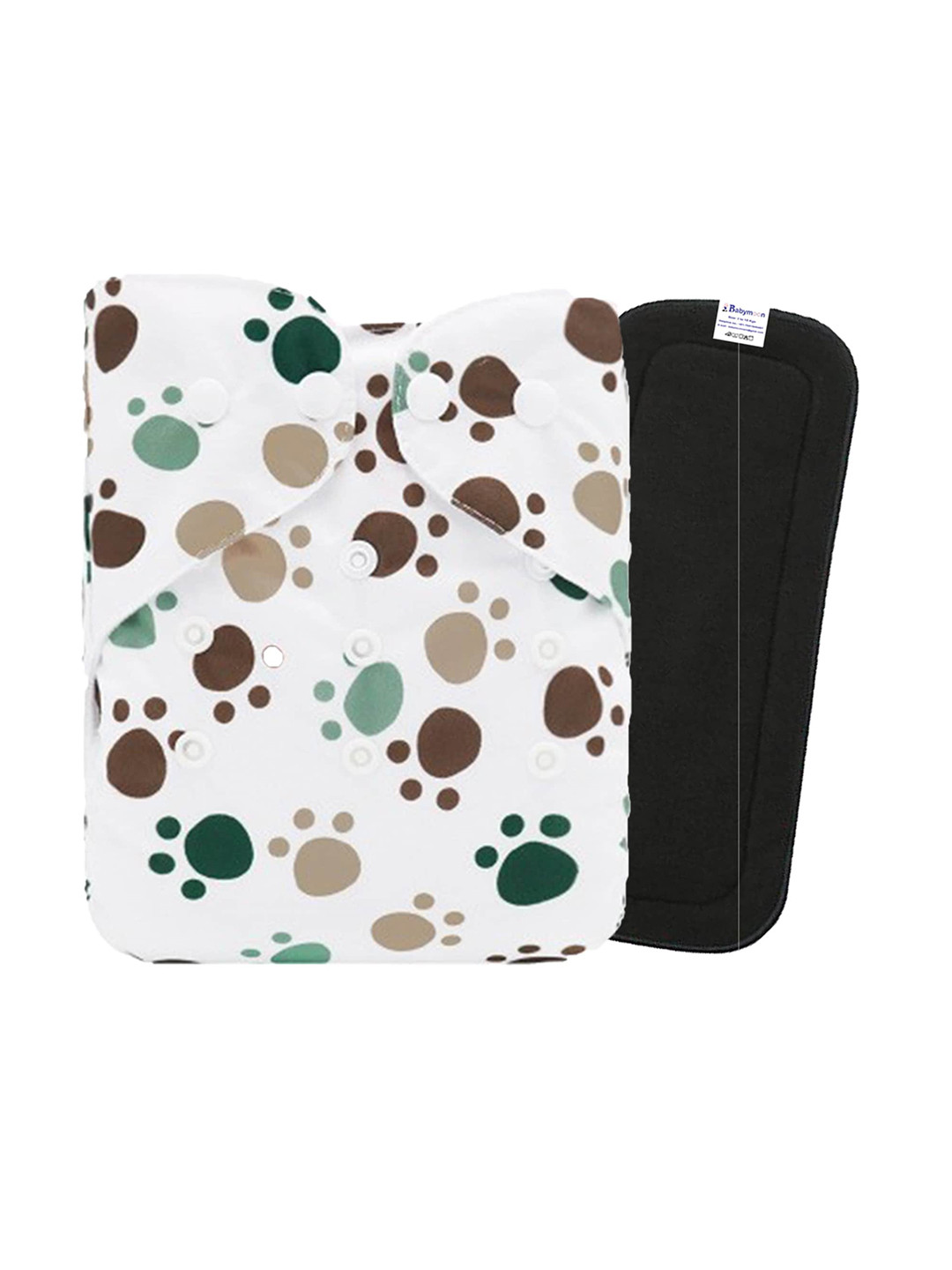

Babymoon Printed Washable Adjustable Reusable Cloth Diaper with 1 Insert - White