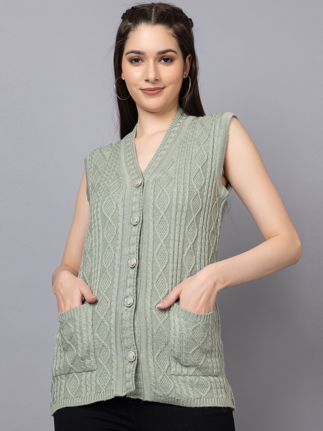 

TYSORT Cable Knit Woolen Cardigan, Green