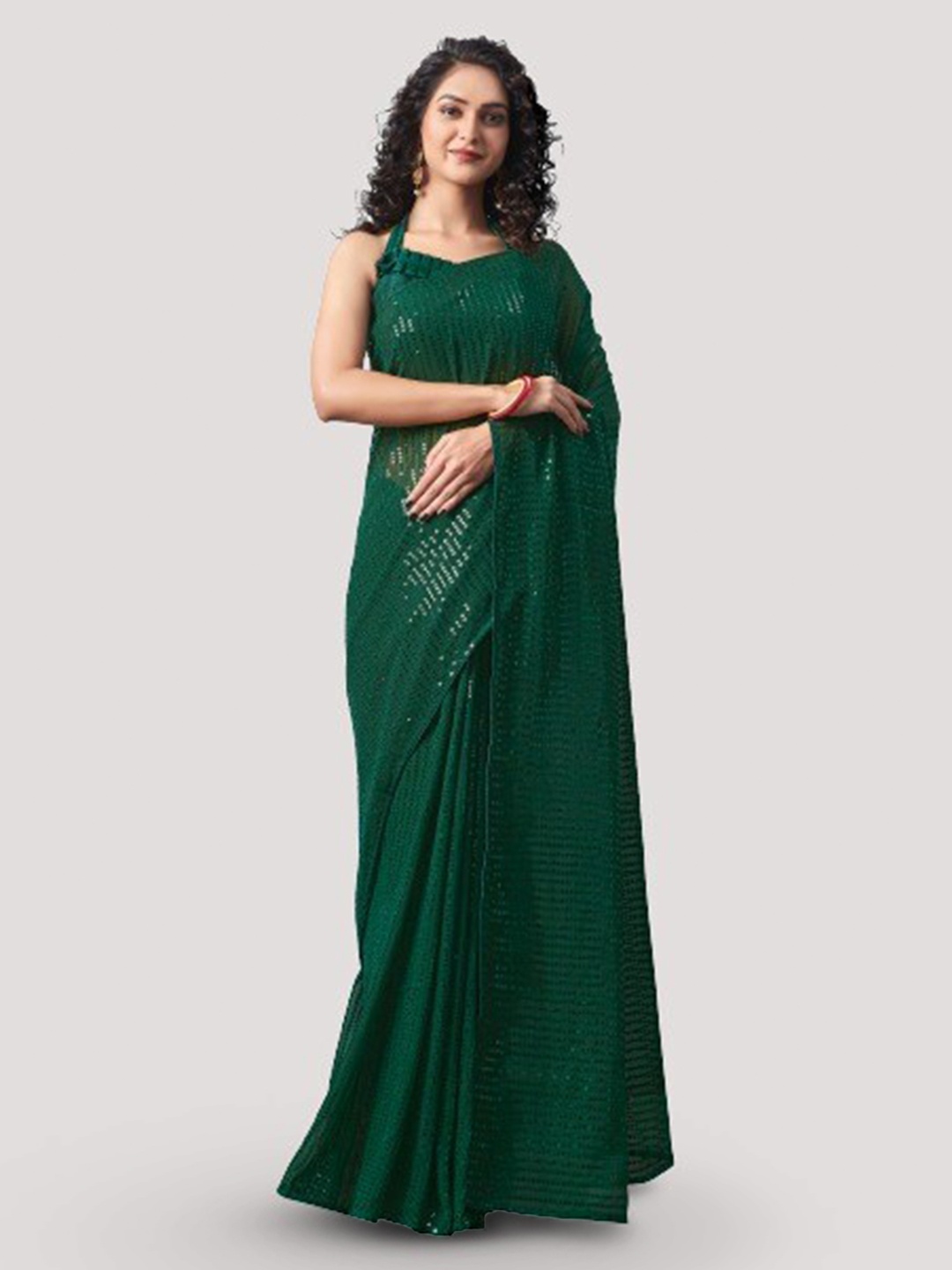 

DIVASTRI Embellished Sequinned Saree, Olive
