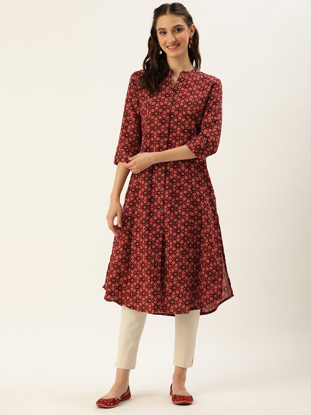 

AMUKTI Women Ethnic Motifs Printed A-Line Kurta, Red