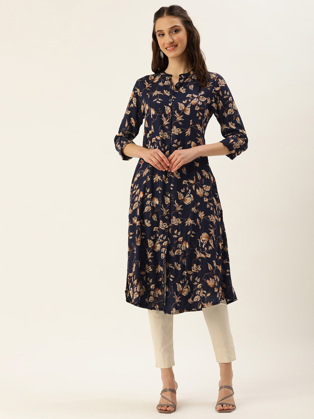 

AMUKTI Women Floral Printed A-Line Kurta, Blue