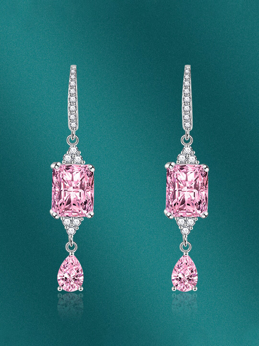 

Designs & You Silver Plated Cubic Zirconia Studded Drop Earrings