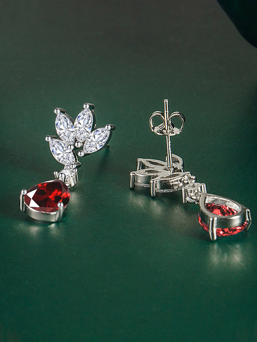 

Designs & You Silver-Plated Cubic Zirconia-Studded Teardrop Shaped Drop Earrings