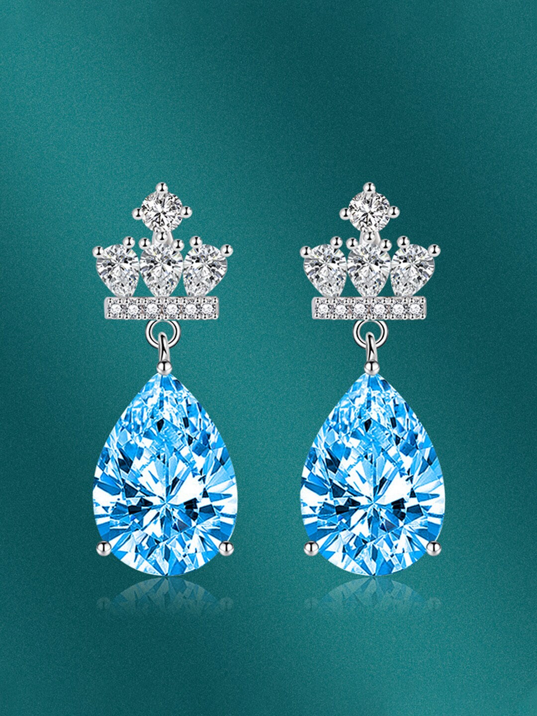 

Designs & You Silver Plated Teardrop Shaped Cubic Zirconia Drop Earrings