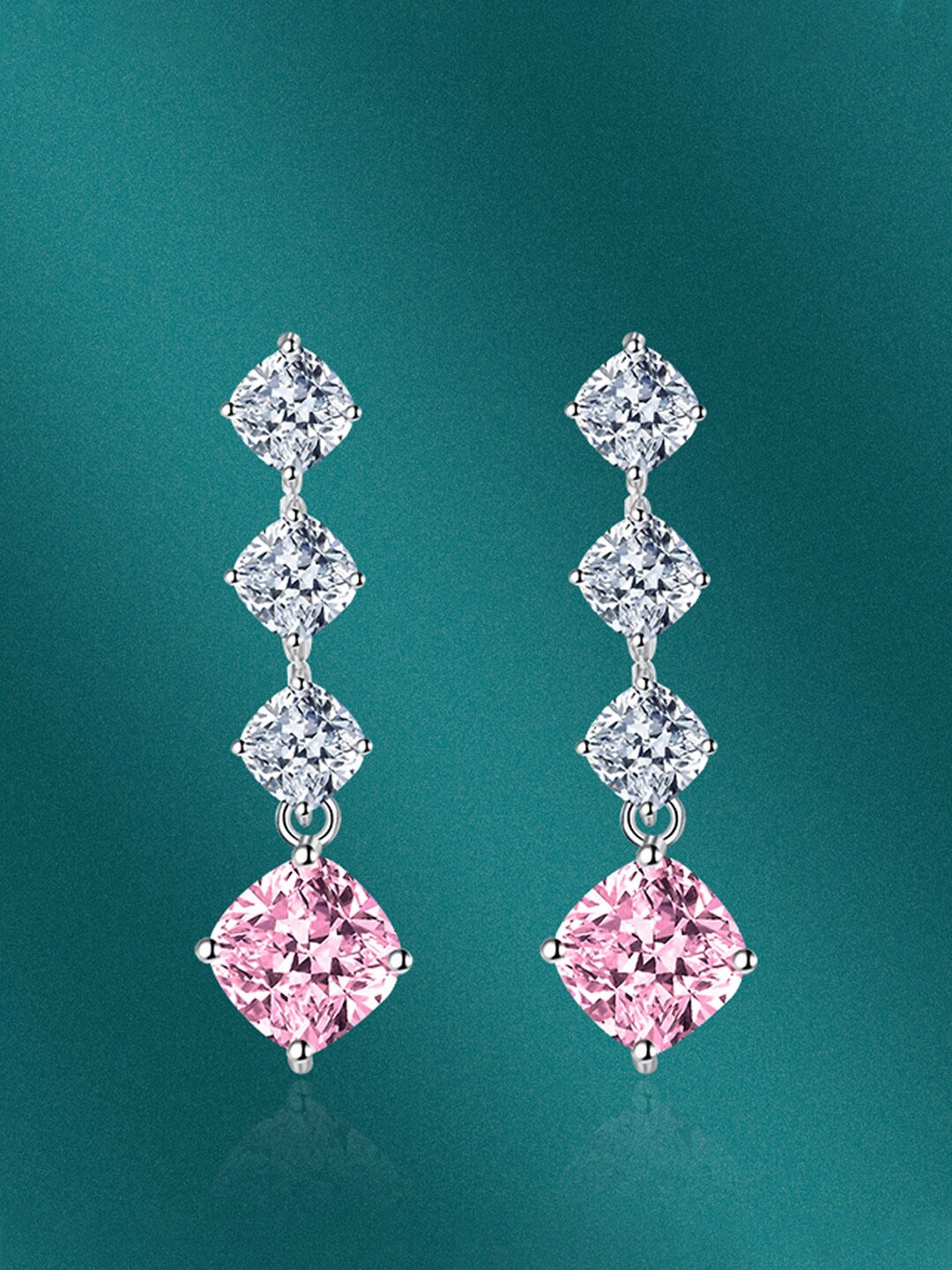 

Designs & You Silver Plated Cubic Zirconia Square Drop Earrings