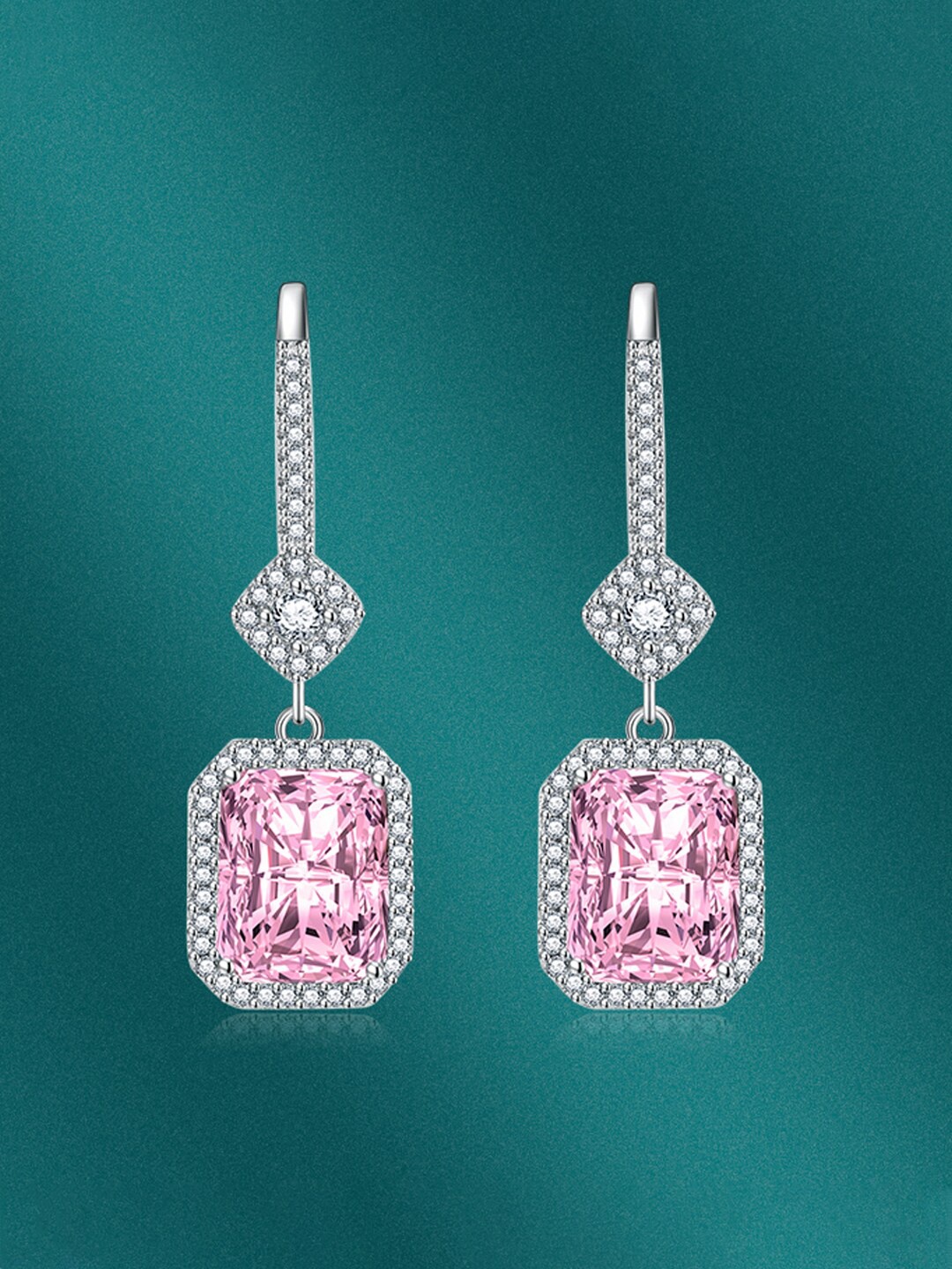 

Designs & You Silver-Plated Cubic Zirconia-Studded Square-Shaped Drop Earrings