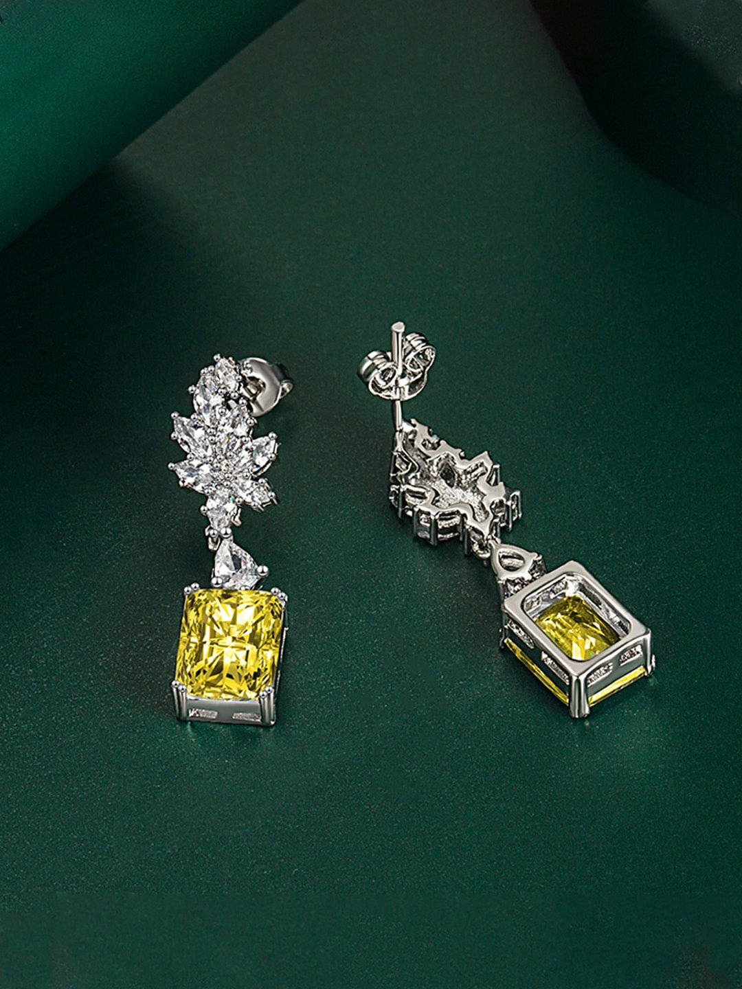 

Designs & You Silver-Plated Cubic Zirconia Studded Geometric Drop Earrings