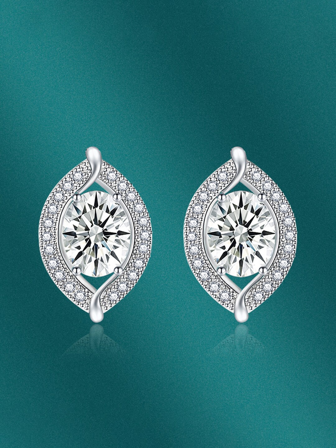 

Designs & You Silver Plated Cubic Zirconia Studded Studs Earrings