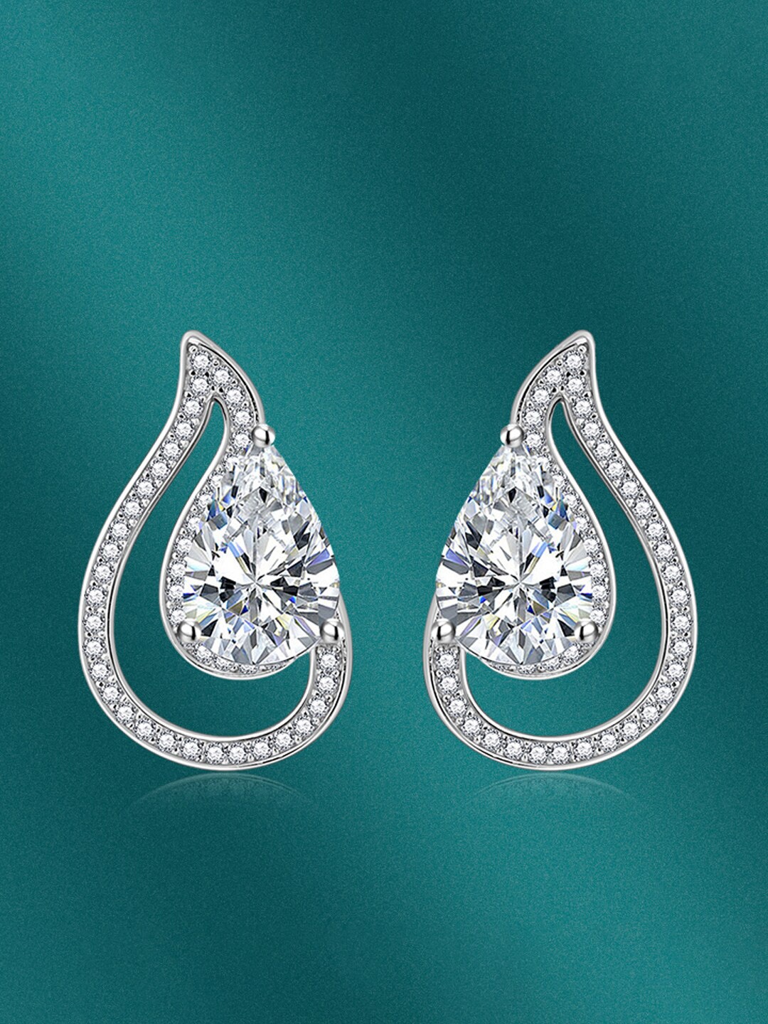 

Designs & You Silver-Plated Cubic Zirconia Teardrop Shaped Studs Earrings