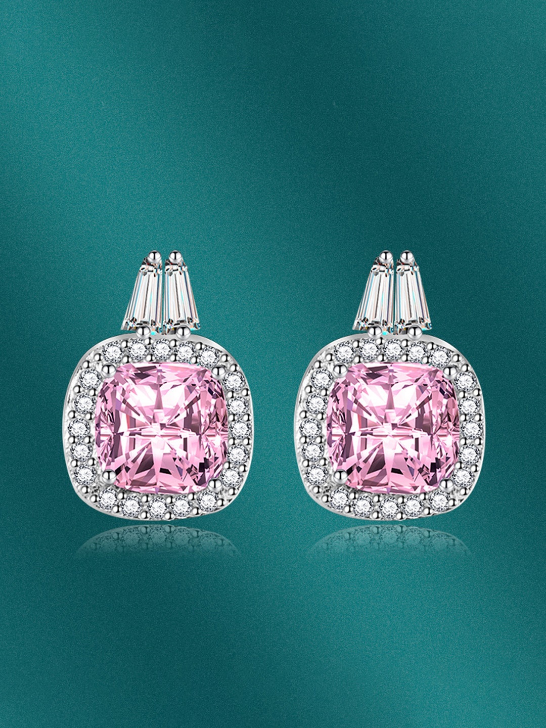 

Designs & You Silver-Plated Cubic Zirconia-Studded Contemporary Studs Earrings
