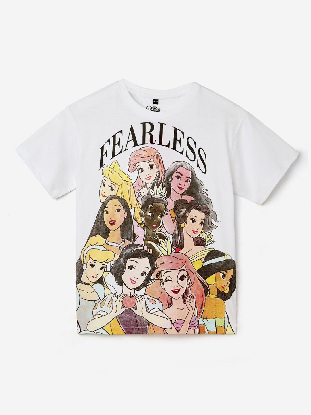 

The Souled Store Girls Disney: All Princess Printed Regular Fit Cotton T-Shirt, White