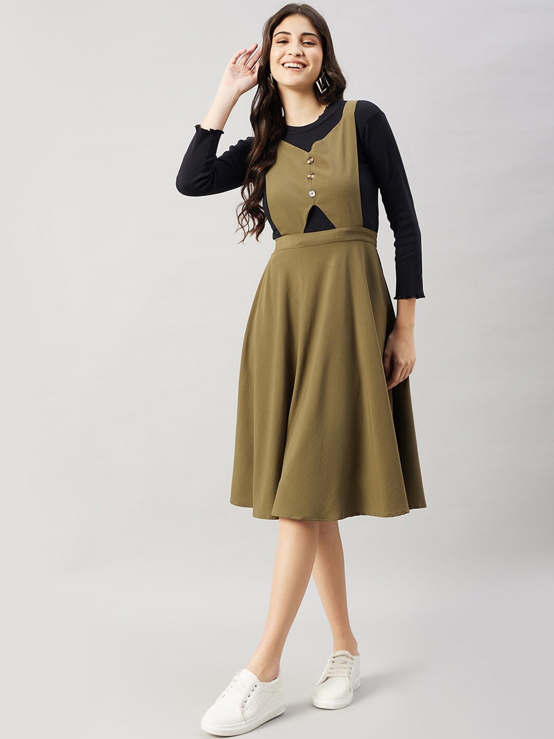 

WineRed Cut-Out Pinafore Midi Dress, Olive