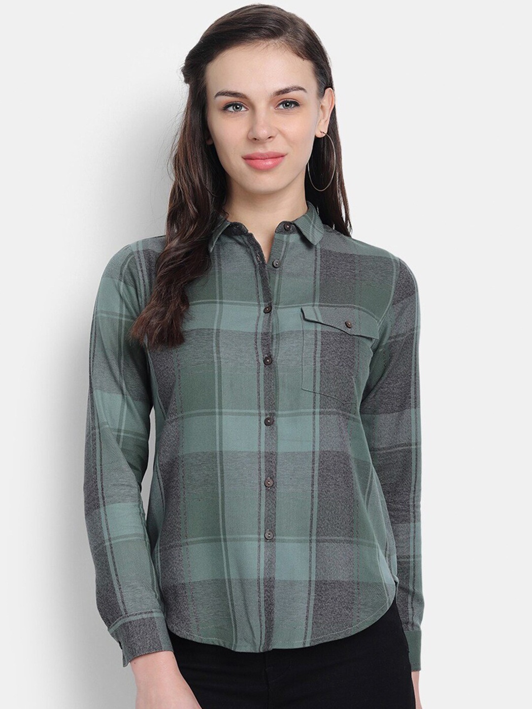 

SUTI Tartan Checked Pure Cotton Casual Shirt, Green