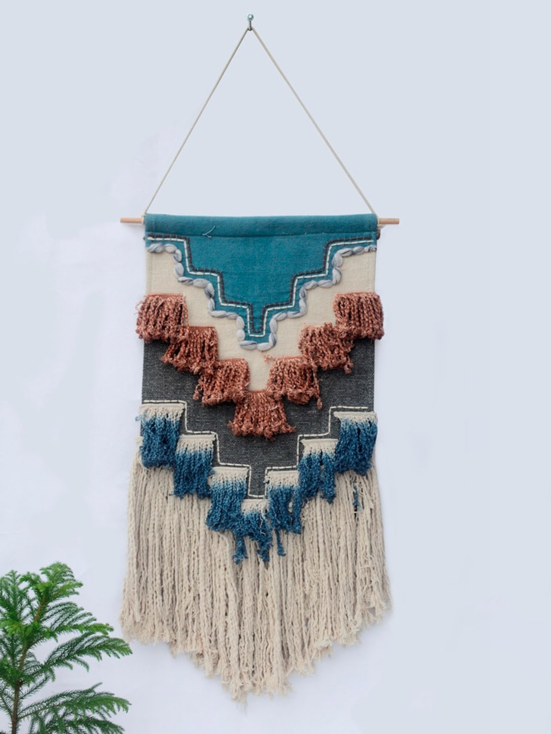

Art Avenue Radiator Beige & Blue Tasselled Cotton Tapestry Wall Decor